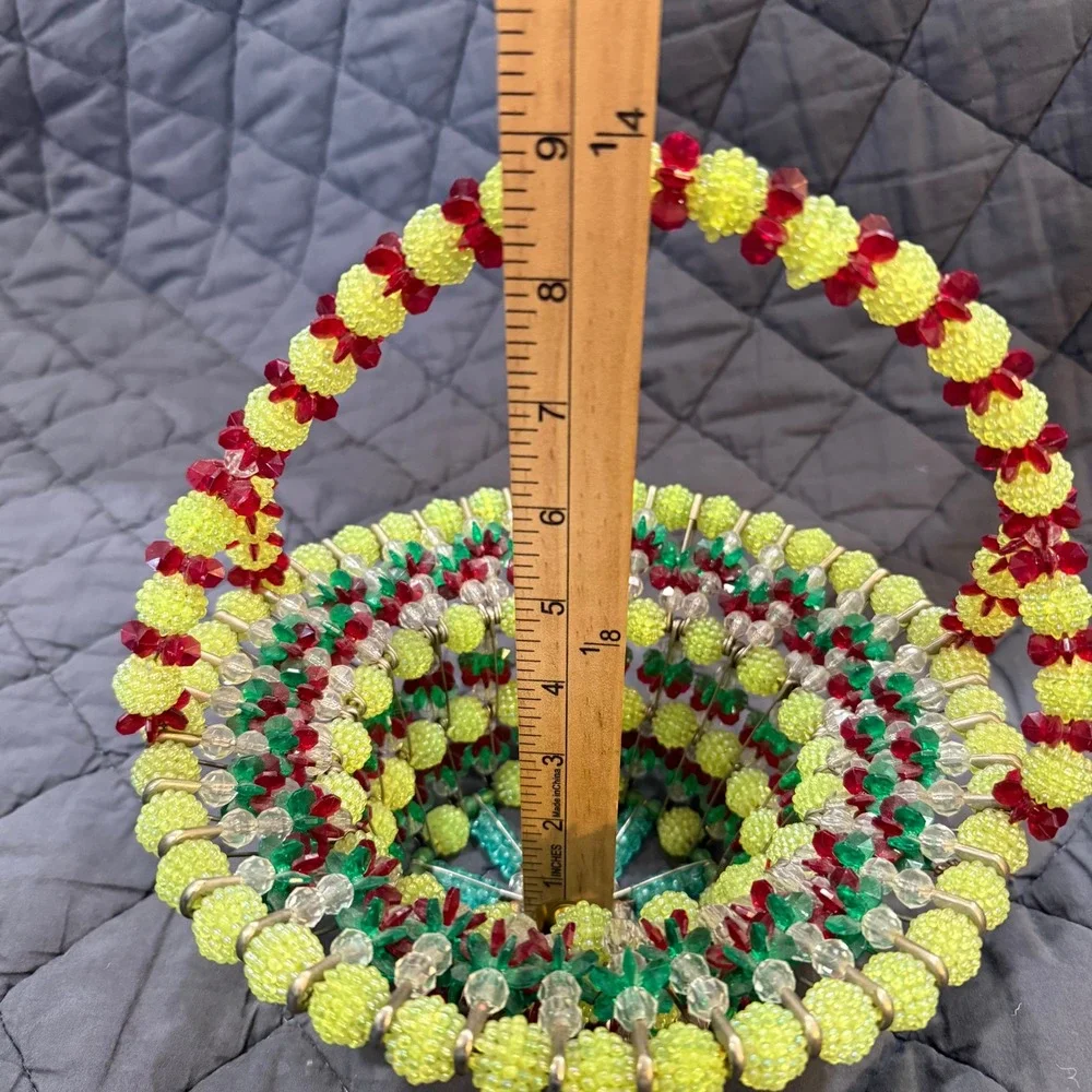 Vintage Beaded Basket Decor Fruit‎ Color Plastic Bead Bowl Display